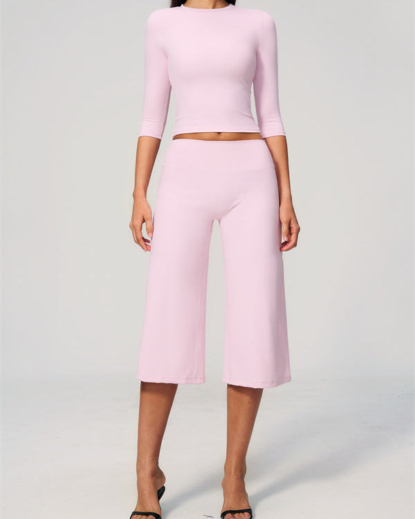 The Natalia Half-Sleeve Top Wide-Leg Crop 2-Piece Set