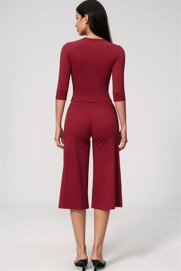 The Natalia Half-Sleeve Top Wide-Leg Crop 2-Piece Set
