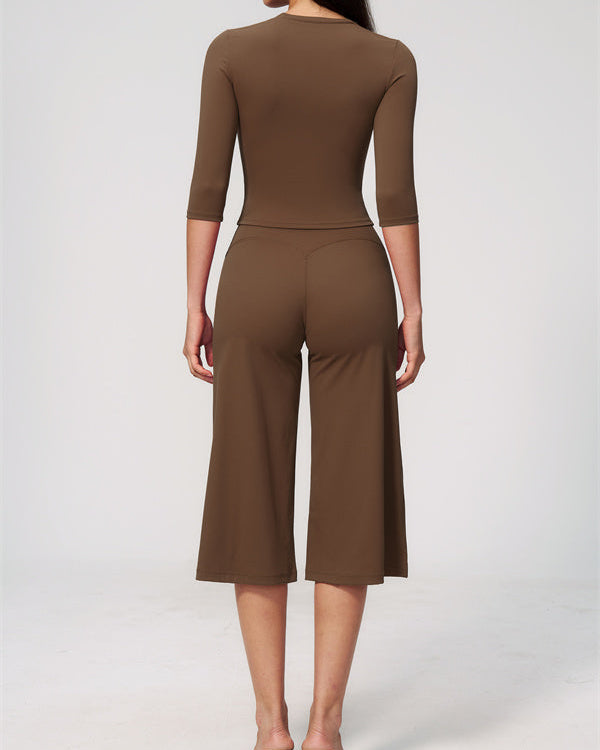 The Natalia Half-Sleeve Top Wide-Leg Crop 2-Piece Set