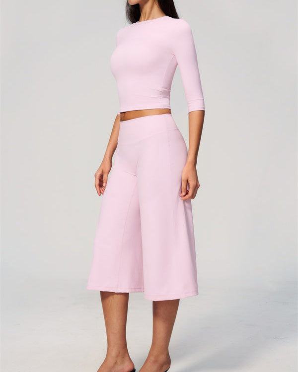 The Natalia Half-Sleeve Top Wide-Leg Crop 2-Piece Set