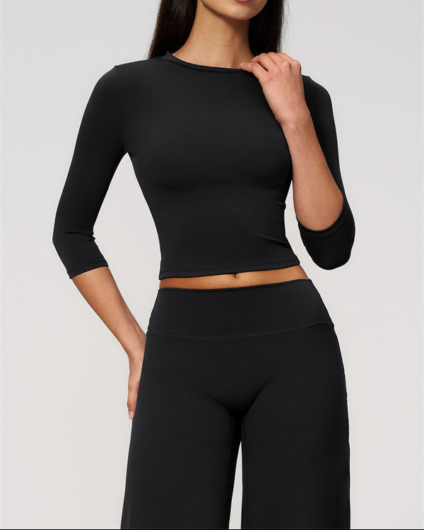 The Natalia Half-Sleeve Top Wide-Leg Crop 2-Piece Set