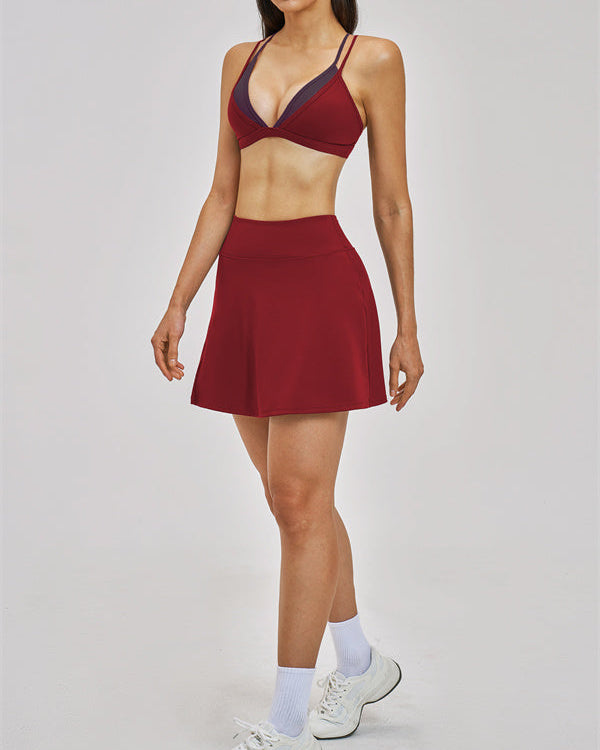 The Seraphine Layered V Sports Bra Skirt 2-Piece Set