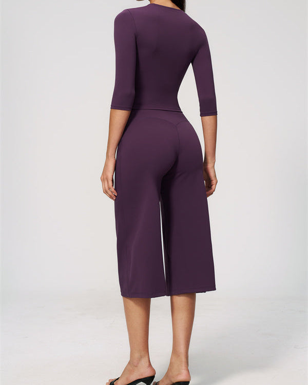 The Natalia Half-Sleeve Top Wide-Leg Crop 2-Piece Set