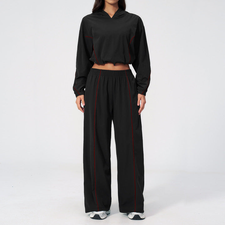 Joyyoung New Style Women Contrasting Color Long Sleeves Top Pant with Pocket Gym Fitness Set Outdoor Workout Running Streetwear