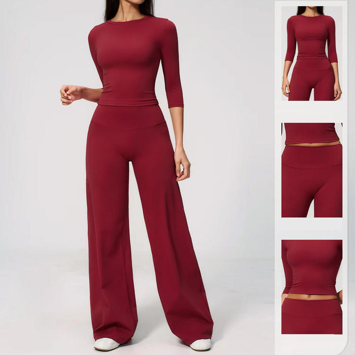 JY New Arrival High Waist Yoga Outfit Set Women High-Waisted Relaxing Yoga Set Fit Turned-Over Waist Sweat-Wicking Spandex/Nylon