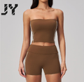 JY Summer Strapless Yoga Wear for Lades Fitness Quick-drying Exercise High-elasticity Peach Butt Workout Clothes Set Plus Size