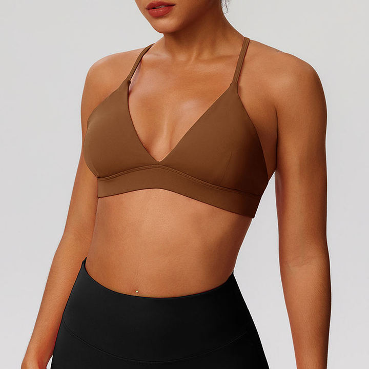 JY Color-Block High Support High Quality Nude Feeling Cross Back Compression Quick Dry Outdoor Fitness Running Sports Bra Women