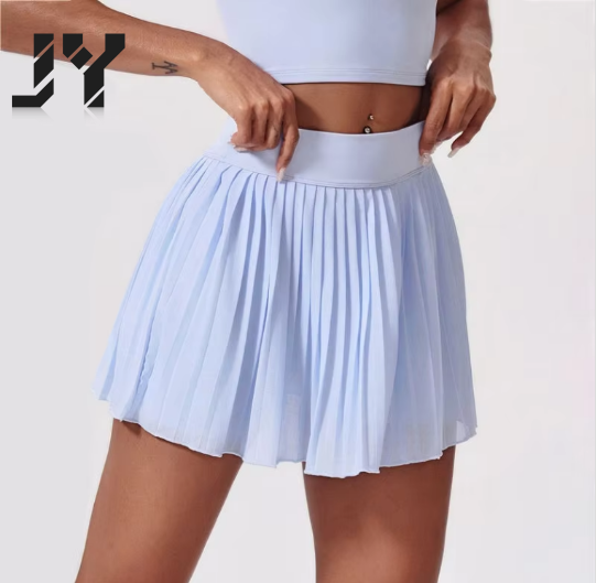 JY High Waisted Elastic Waist Solid Pleated Athletic Built-in Shorts for Women-Quick Dry Breathable Gym Yoga Workout for Sports