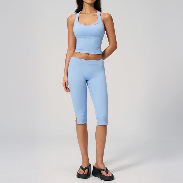 Hot-Selling Brushed Yoga Set Workout, and Casual Set for Women Outdoor Running Sports Tank Top + Capri-Length Pants Set