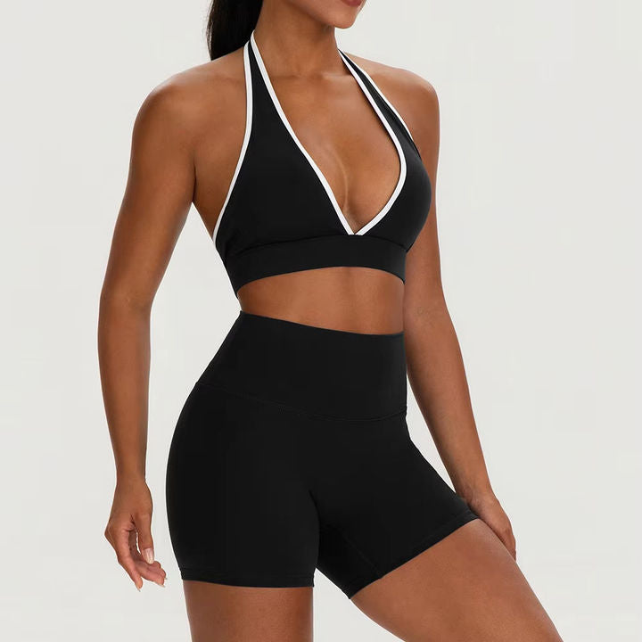 JY Custom Logo Comfortable Solid 2-Piece Workout Outfit Seamless Breathable Lightweight Sport Bra Tummy Control Shorts Quick Dry