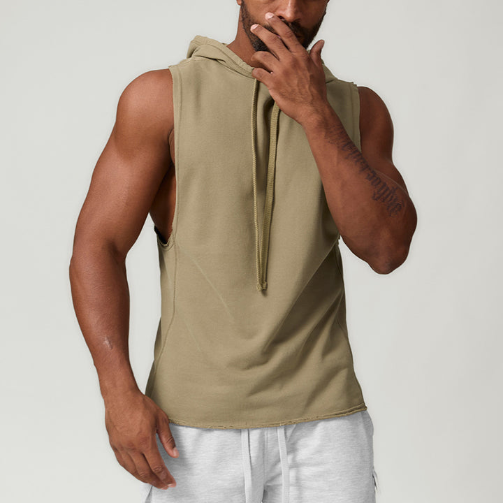 JY 2024 New Casual Hooded Solid Color Washer Sports Leisure Fitness Sleeveless Hoodie for Men