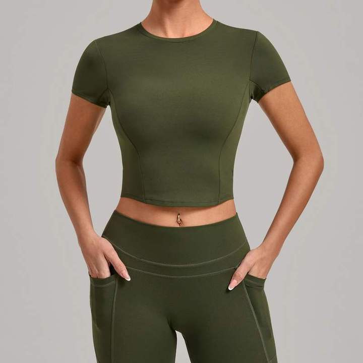 JY Hot Selling Active Sport Wear Women Moisture Wicking Round Neck Fitness T Shirt Quick-Drying Short Sleeve Running Gym T-shirt