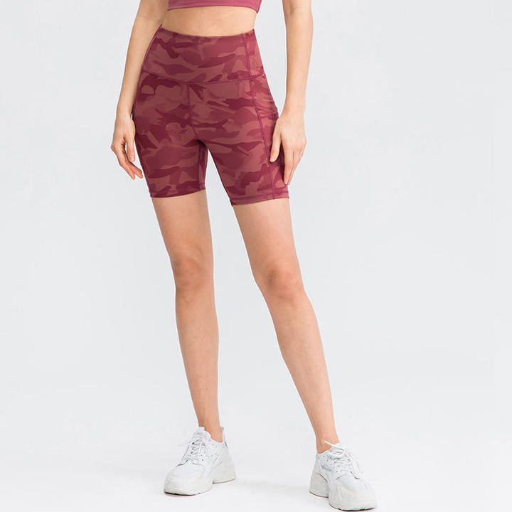 JY 2026 New Style Hot Selling Nude Feel Printed Tight High Waisted Stretch Butt-Lifting Pocket Quick Dry Yoga Shorts for Women