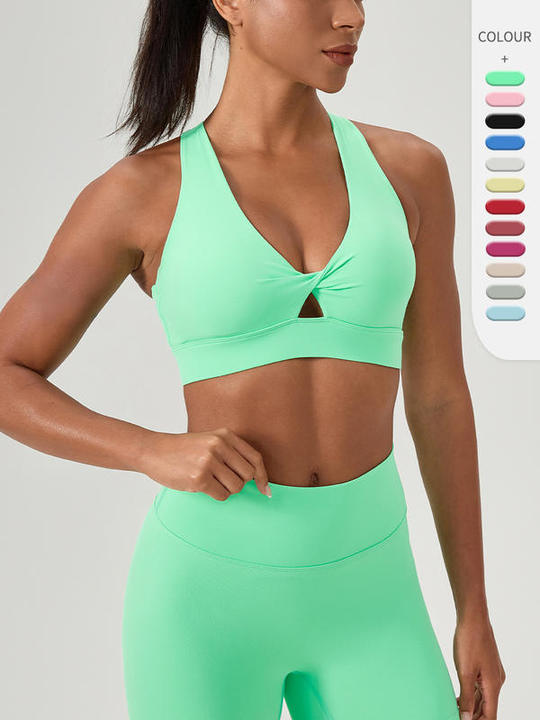 JY New Yoga Bra Removable Chest Pad Quick-Drying Sports Vest Buckle Design Shockproof Fitness Underwear Simple Medium Support
