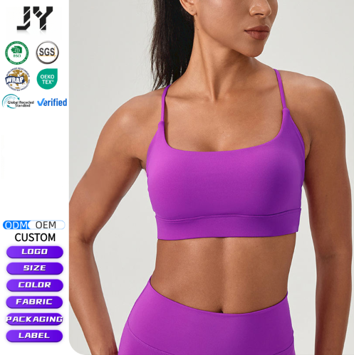 JY New Custom Active Fitness Comfortable Halter Minimal Adjustable Straps Gym Yoga Backless Women Fitness Workout Sports Bra