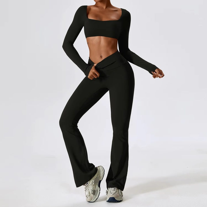 Joyyoung New Design Wholesale Custom High Quality Recycled Long Sleeve 2 Piece Yoga Set Plus Size Gym Fitness Sets for Women