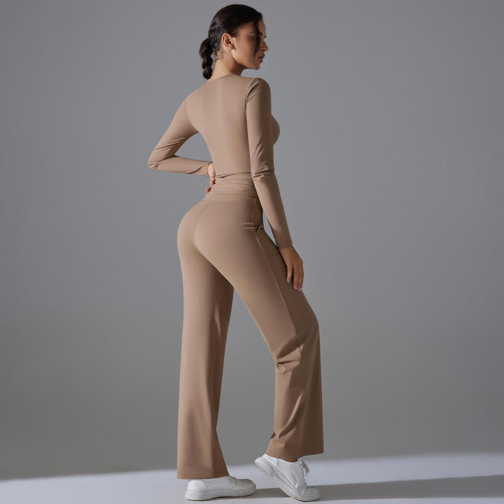JY New Women's 2-Piece Active Set: Cloud-Fleece Sling Sports Top Long Sleeve Butt-Lifting Pants for Yoga, Gym for Daily Lounge