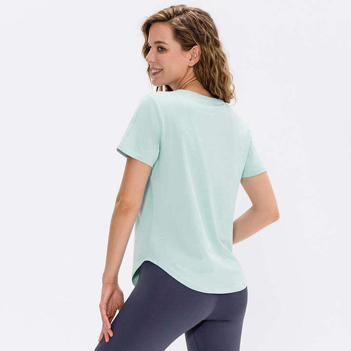 JY New Arrival Custom Logo Summer Women Sportswear Quick Dry Yoga Tops Round Hem Gym Running Stretch Fitness T Shirt for Women