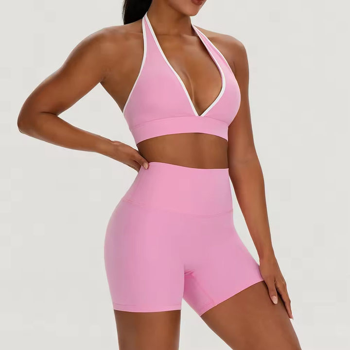 JY Custom Logo Comfortable Solid 2-Piece Workout Outfit Seamless Breathable Lightweight Sport Bra Tummy Control Shorts Quick Dry
