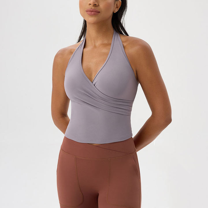 JY New Arrival Active Outdoor Athletic Wear Solid Quick Dry Sleeveless Halter Neck Breathable Workout Fitness Top Vest for Women