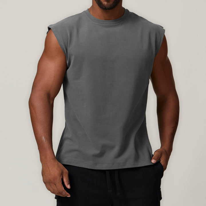 JY Cotton Sports Leisure Sleeveless T-shirt Solid Color Running Fitness Basketball Tennis Top Men