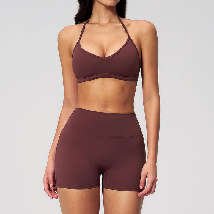 JY Custom Logo Tight-fitting Halter-neck Yoga Wear Set Breathable Quick Dry Cross-border Casual Fitness Exercise Set for Women