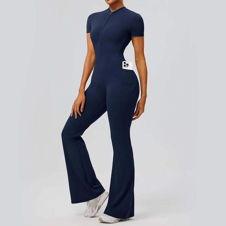 JY Custom LOGO One Piece Backless Women's Zip-Up Yoga Bodysuit Gym Jumpsuit for Sports & Fitness Naked Feeling Bodysuit Jumpsuit
