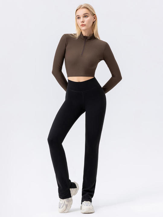 JY Quick-Dry European American Women's High Waist Yoga Top Long Sleeve Zipper Fitness Sports Clothing High Elasticity Vertical