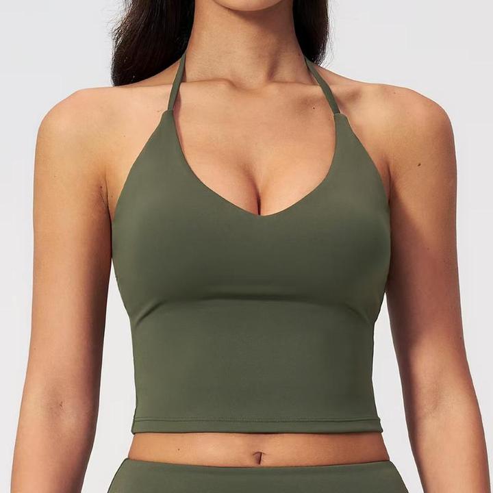 JY 2026 High Quality Women's Halter V-Neck Yoga Tank Top Longline Sports Bra with Built-in Pads Slim Fit Design Casual Workout