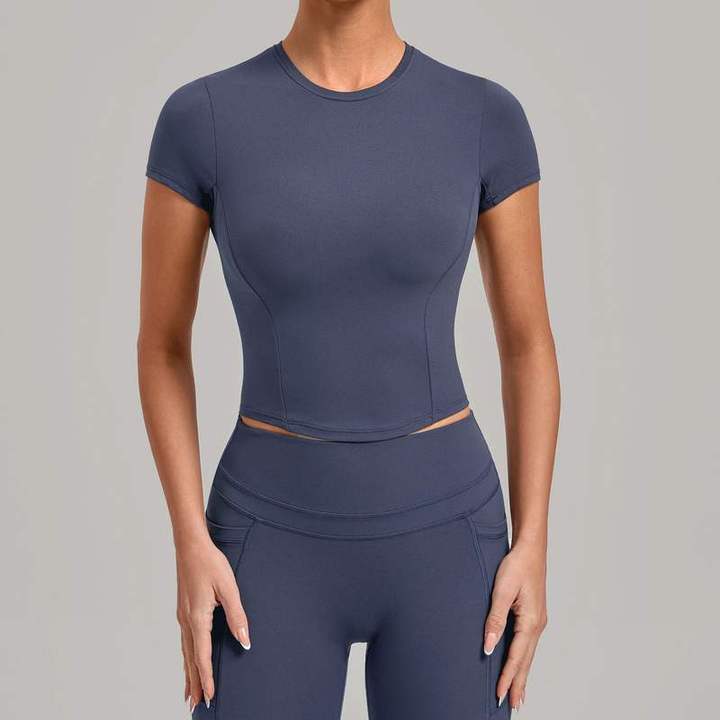 JY Hot Selling Active Sport Wear Women Moisture Wicking Round Neck Fitness T Shirt Quick-Drying Short Sleeve Running Gym T-shirt