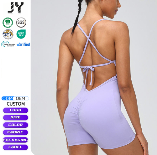 JY High Elasticity Fitness Wholesale Custom Sleeveless Beauty Back Tight Butt Lift Shorts Jumpsuit Fitness Women's Yoga Bodysuit