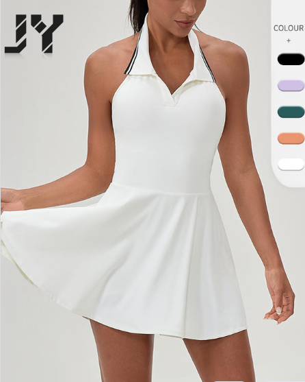 JY Women's Outdoor Sports Tennis & Golf V-neck Solid Four-Way Stretch Sweat-Wicking Anti-Wrinkle Fitness Romper Shorts (1 Piece)