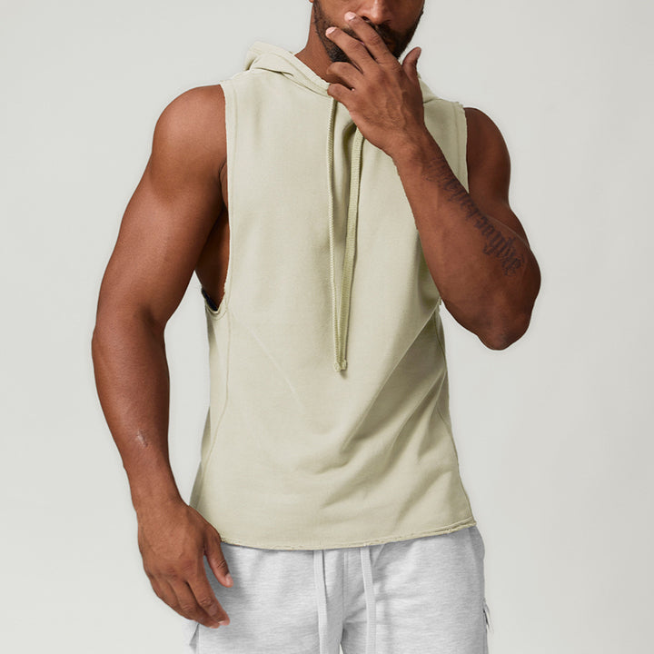 JY 2024 New Casual Hooded Solid Color Washer Sports Leisure Fitness Sleeveless Hoodie for Men
