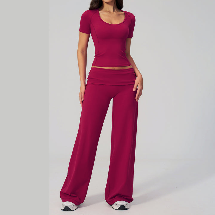 Joyyoung Women's Sportswear Outdoor Brushed Short Sleeves High Waist Tight Gym T-shirt Track Pants Workout Sets for Women