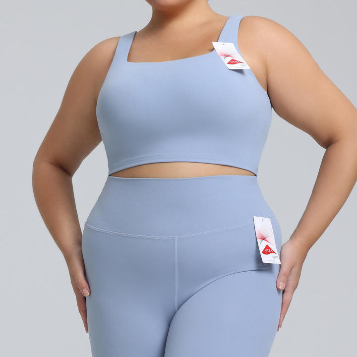 JY Women's Plus Size Sports Suit Square Neck Sports Bra High Waisted Yoga Shorts 2 Pieces Workout Outfits Active Gym Fitness Set