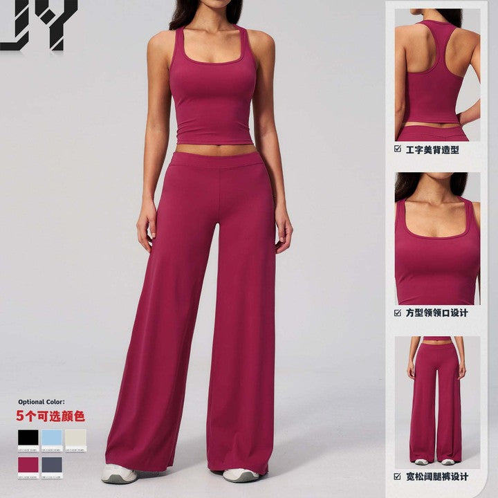JY Wholesale Raceback tank & Wide Leg Pants Set Form-fitting Silhouette Ultra Soft & Buttery Smooth Perfect for Yoga/pilates/gym