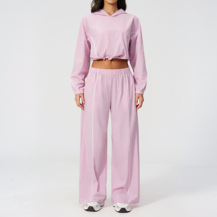 Joyyoung New Style Women Contrasting Color Long Sleeves Top Pant with Pocket Gym Fitness Set Outdoor Workout Running Streetwear