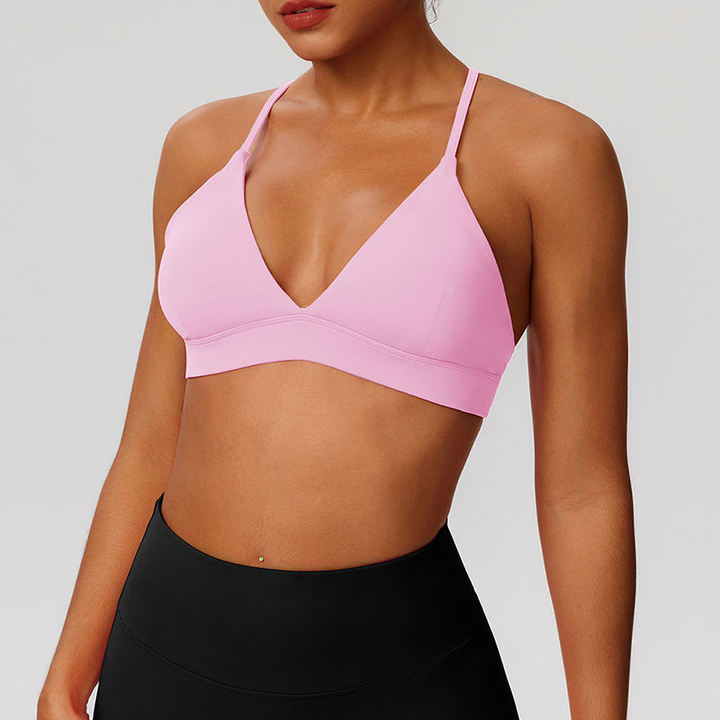 JY Color-Block High Support High Quality Nude Feeling Cross Back Compression Quick Dry Outdoor Fitness Running Sports Bra Women