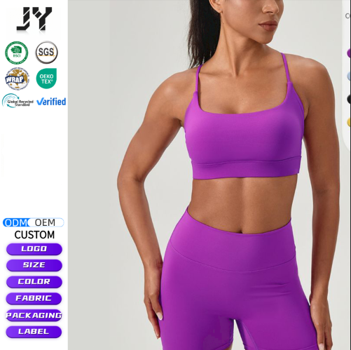 JY Custom Logo Comfortable Halter Minimal Deportes Adjustable Straps Gym Yoga Backless Women Fitness Workout Sports Bra OEM ODM
