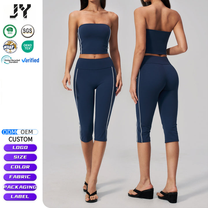 Joyyoung New Custom Activewear Womens Sports Tube Top and Capri Pants Quick Dry Running Casual Gym Fitness Yoga Sports Sets