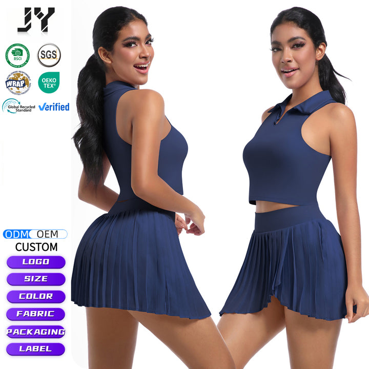 JY Women's Seamless Outdoor Sports Set Tennis Dress Yoga Running Fitness Crop Top Naked Quick-Drying Fitness Suit