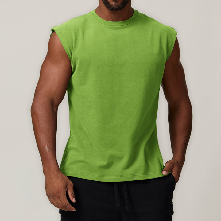 JY Cotton Sports Leisure Sleeveless T-shirt Solid Color Running Fitness Basketball Tennis Top Men
