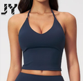 JY 2026 High Quality Women's Halter V-Neck Yoga Tank Top Longline Sports Bra with Built-in Pads Slim Fit Design Casual Workout