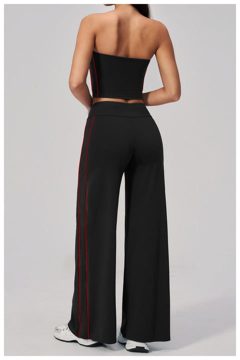 JY Brushed Spandex/Nylon 2-Piece Strapless Yoga Suit Set Chest Pad Quick Dry Breathable Off-the-Shoulder High-Waisted Plus Size