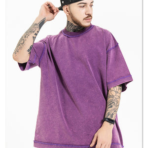 JY Fashion Printing Logo Heavyweight Casual Blank Short Sleeve Oversized 100%Cotton Vintage Acid Washed T Shirt Men