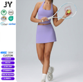 JY Gym Sports New Athletic Outfit Women's 2-Piece Tennis Skirt Set with Pockets Slim Tight Yoga Suit & Outer Running Sportswear