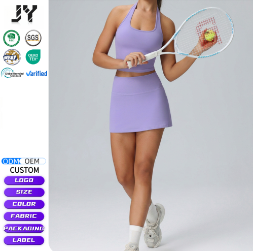 JY Gym Sports New Athletic Outfit Women's 2-Piece Tennis Skirt Set with Pockets Slim Tight Yoga Suit & Outer Running Sportswear