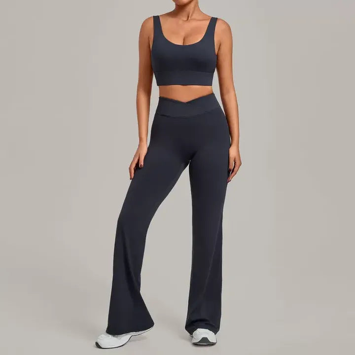 JY Summer Breathable Tight I-shaped Sports Gym tank Tops Workout Leggings with Pockets Sets Running Yoga Fitness Two-piece Set