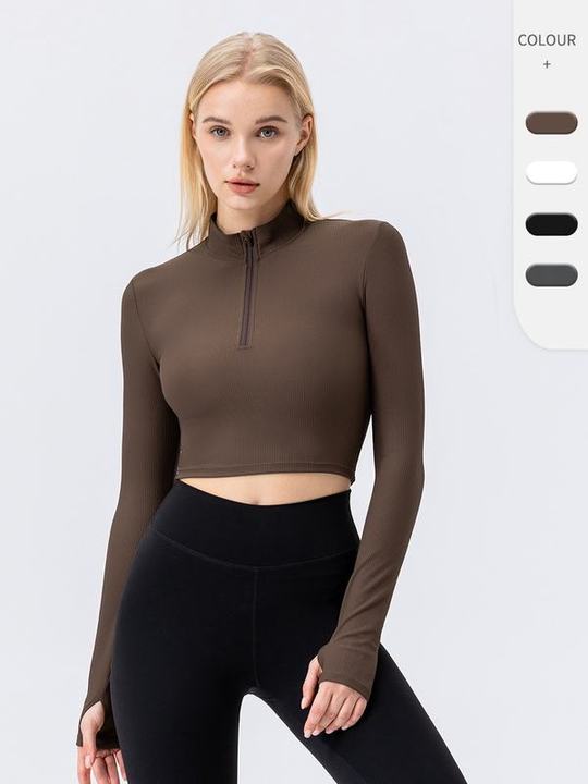 JY Quick-Dry European American Women's High Waist Yoga Top Long Sleeve Zipper Fitness Sports Clothing High Elasticity Vertical