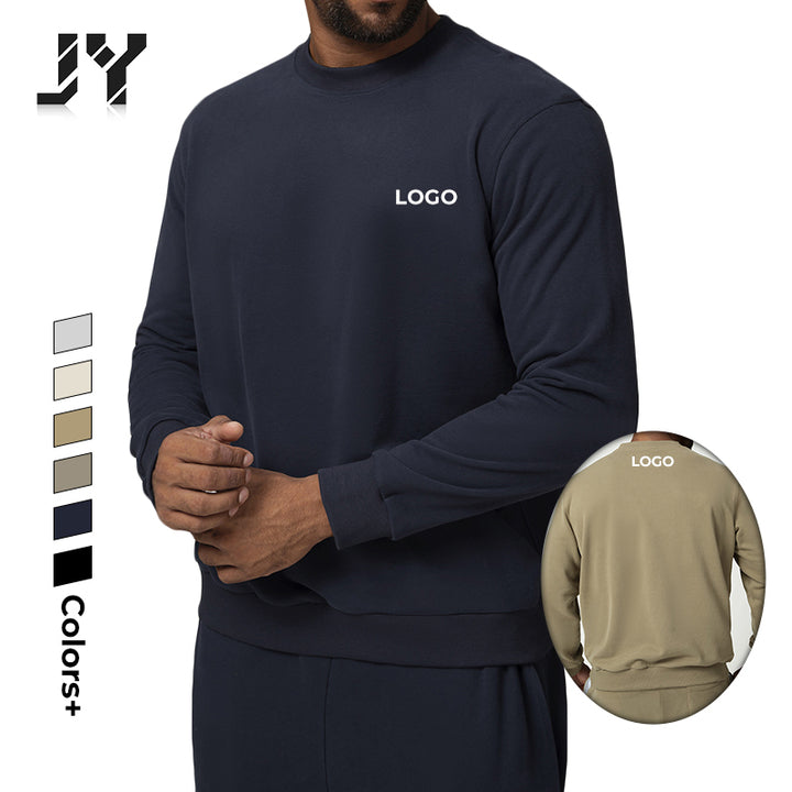 JY 2024 American Sports Leisure Round Neck Sweat Solid Color Citywalk Home Commuter Sweat Men's Wear